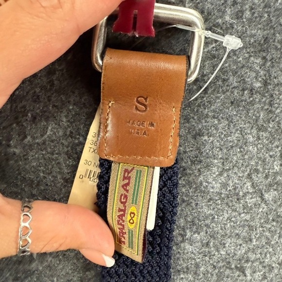 NEW Trafalgar Mens Navy Braided Stretch Web Belt with Leather Trim Size S - Picture 3 of 8